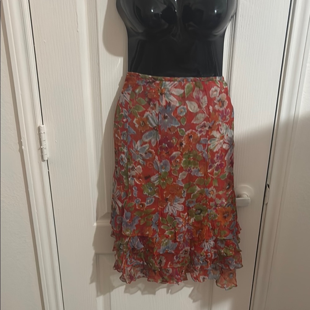 Worth Red and Orange A-Line Knee-Length Skirt
